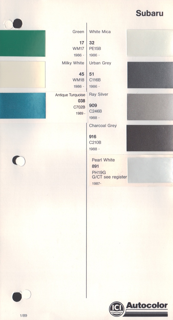 1986 - 1989 Subaru Paint Charts Autocolor 2